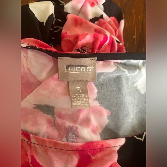 Chico’s black floral short sleeve dress size 3 - Picture 2 of 12